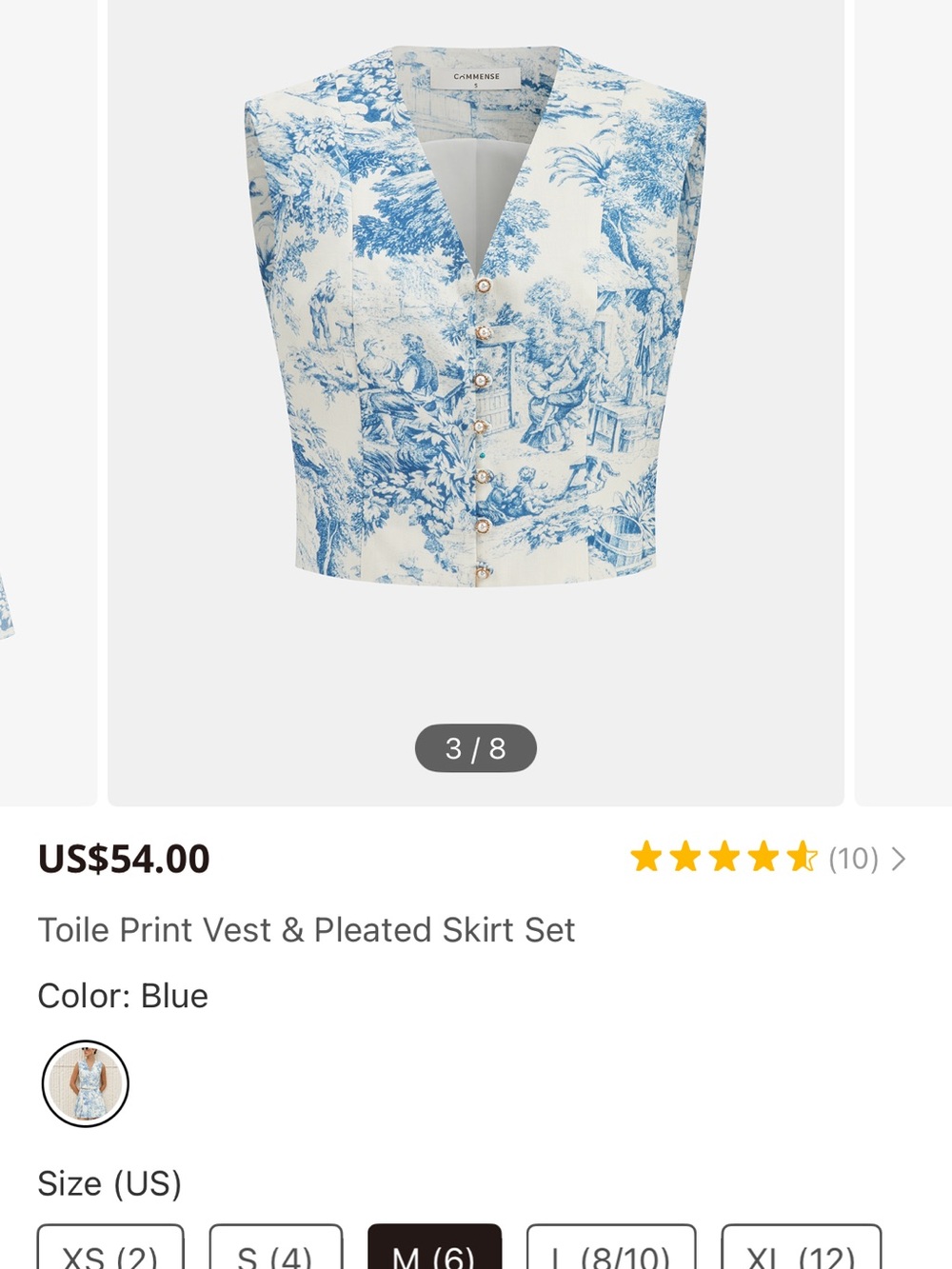 Commense Blue Toile Button-Front Vest ONLY